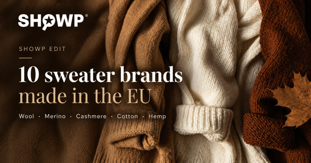 SHOWP autumn knitwear editorial cover featuring sweaters made in the EU