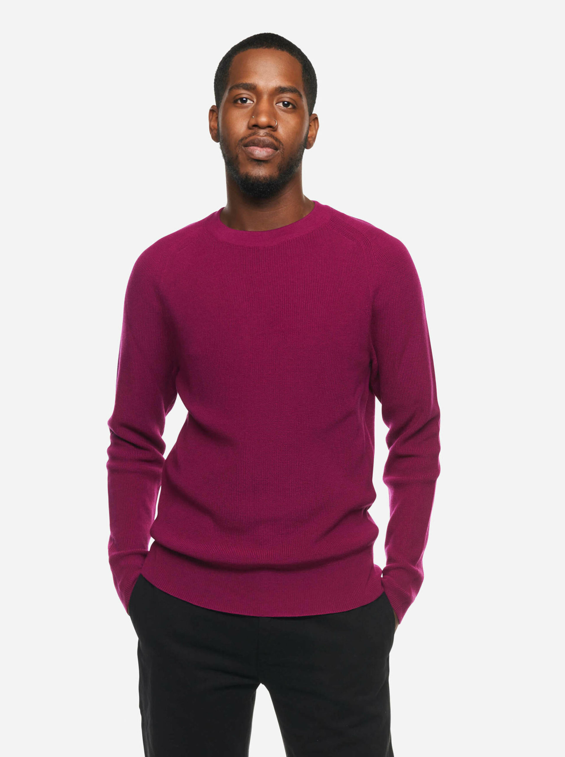TeyM men's dark-fuchsia merino crewneck sweater