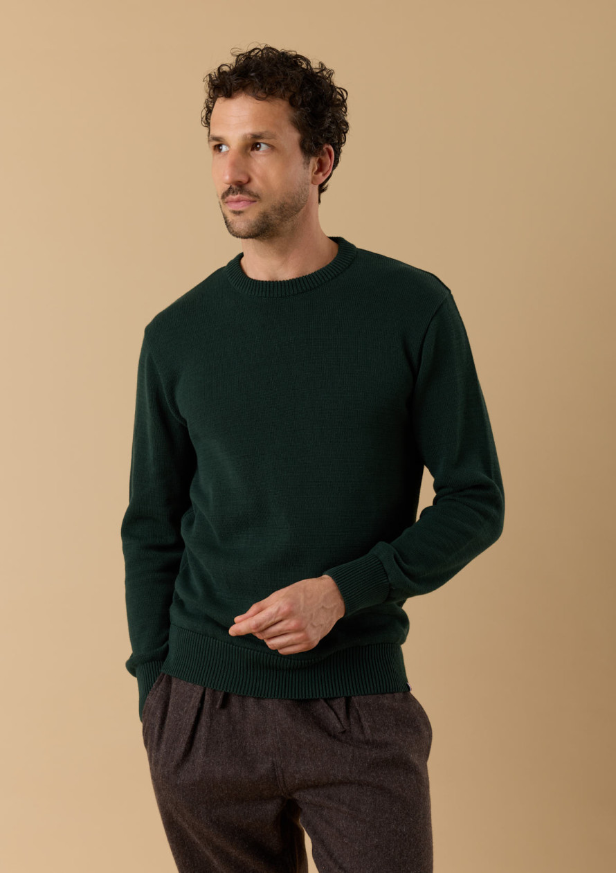 Montlimart MILO men's cotton crewneck sweater in Vert Ombre green